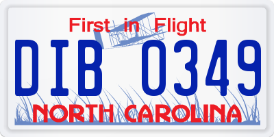 NC license plate DIB0349