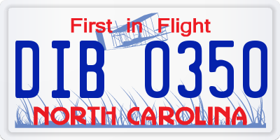 NC license plate DIB0350