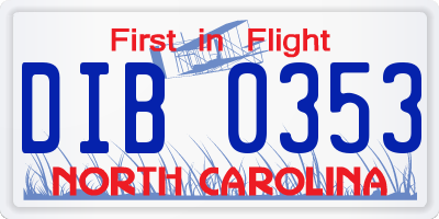 NC license plate DIB0353