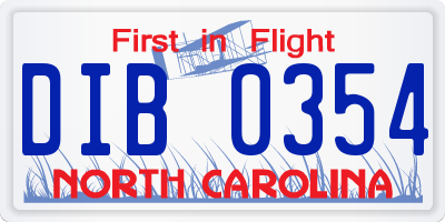 NC license plate DIB0354