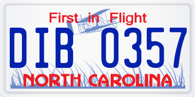 NC license plate DIB0357