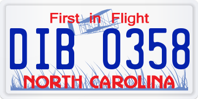 NC license plate DIB0358
