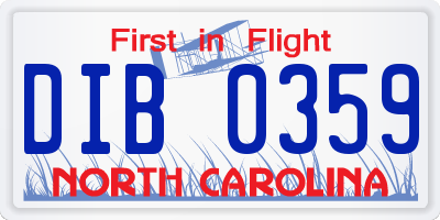 NC license plate DIB0359
