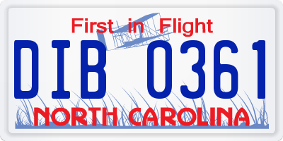 NC license plate DIB0361