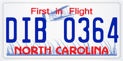 NC license plate DIB0364