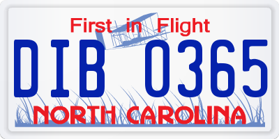 NC license plate DIB0365