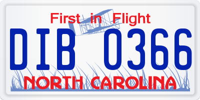 NC license plate DIB0366