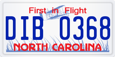 NC license plate DIB0368