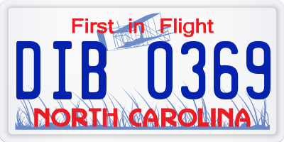 NC license plate DIB0369