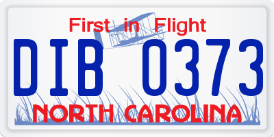 NC license plate DIB0373