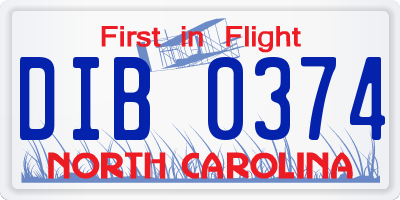 NC license plate DIB0374