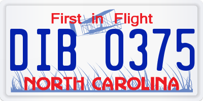 NC license plate DIB0375