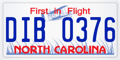 NC license plate DIB0376