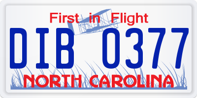 NC license plate DIB0377