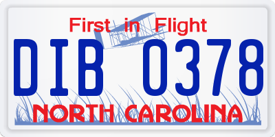 NC license plate DIB0378