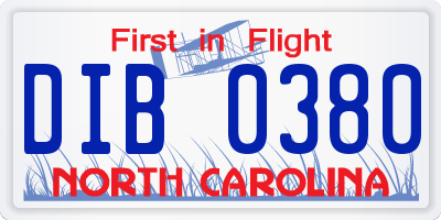 NC license plate DIB0380