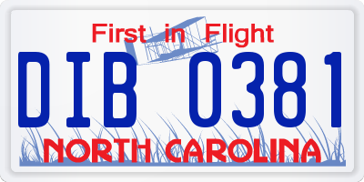 NC license plate DIB0381