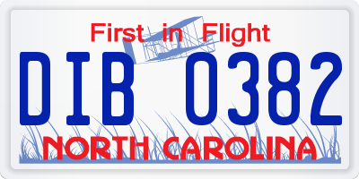 NC license plate DIB0382