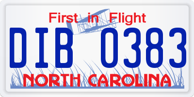 NC license plate DIB0383