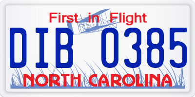 NC license plate DIB0385