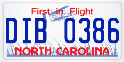 NC license plate DIB0386