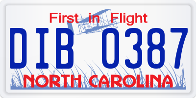 NC license plate DIB0387