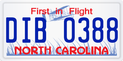 NC license plate DIB0388