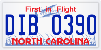 NC license plate DIB0390