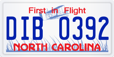 NC license plate DIB0392