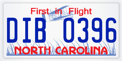 NC license plate DIB0396