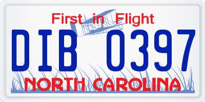 NC license plate DIB0397