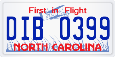 NC license plate DIB0399