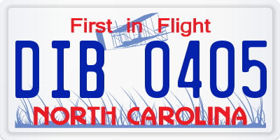 NC license plate DIB0405