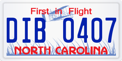 NC license plate DIB0407