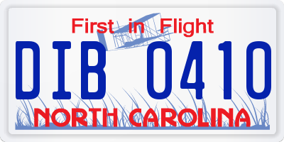 NC license plate DIB0410