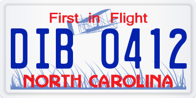 NC license plate DIB0412