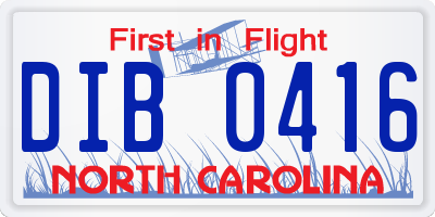 NC license plate DIB0416