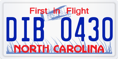 NC license plate DIB0430