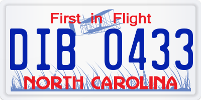 NC license plate DIB0433