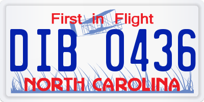 NC license plate DIB0436