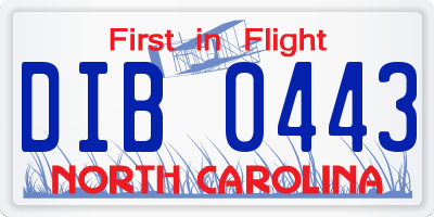 NC license plate DIB0443