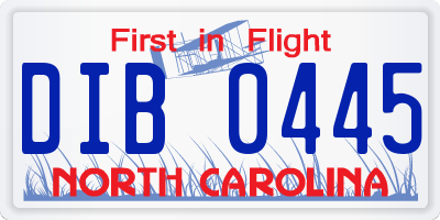 NC license plate DIB0445