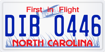NC license plate DIB0446