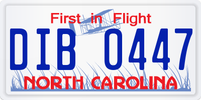 NC license plate DIB0447
