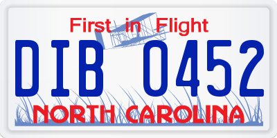 NC license plate DIB0452