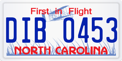 NC license plate DIB0453