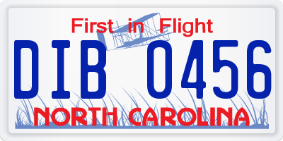 NC license plate DIB0456