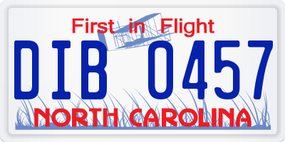 NC license plate DIB0457