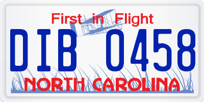 NC license plate DIB0458
