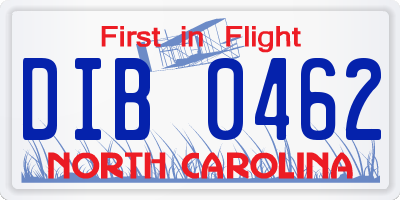 NC license plate DIB0462